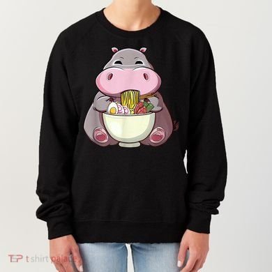 Kawaii Hippo Eats Ramen Daddy Mom Women's Sweatshirt