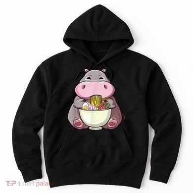 Kawaii Hippo Eats Ramen Daddy Mom Hoodie