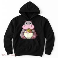 Kawaii Hippo Eats Ramen Daddy Mom Hoodie thumb 0