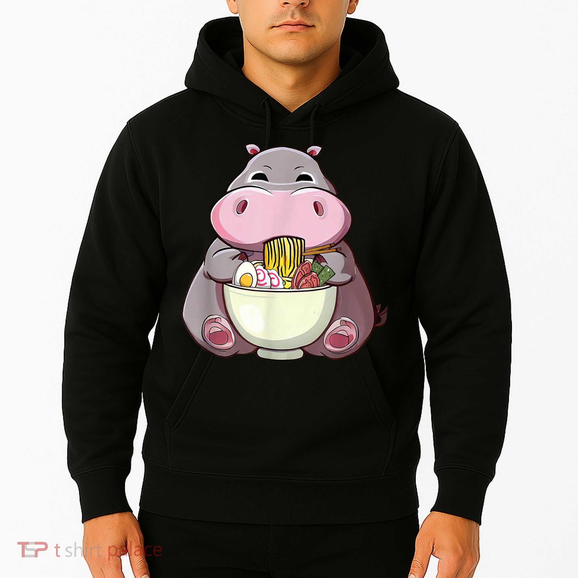 Kawaii Hippo Eats Ramen Daddy Mom Hoodie