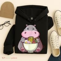 Kawaii Hippo Eats Ramen Daddy Mom Hoodie thumb 4