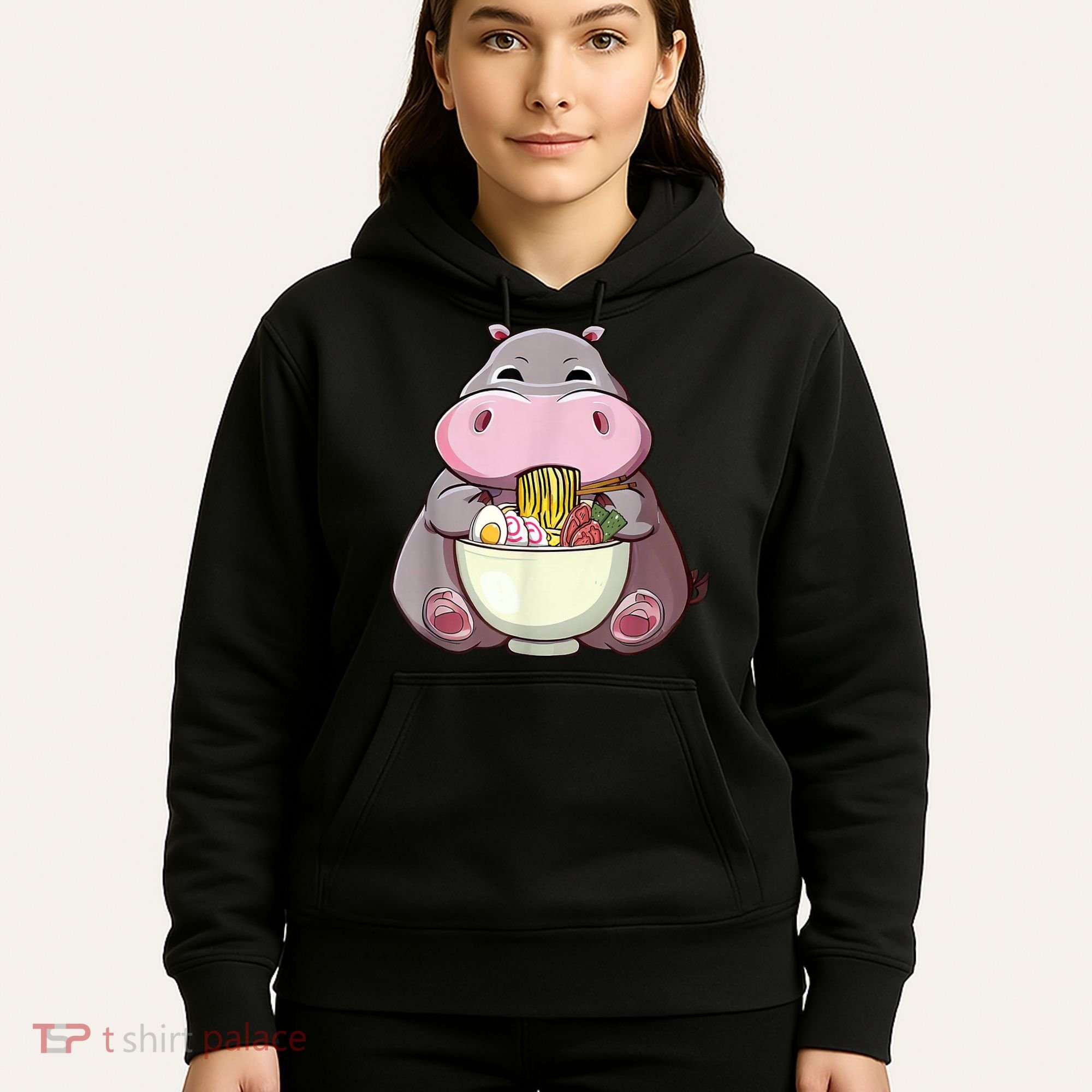 Kawaii Hippo Eats Ramen Daddy Mom Hoodie