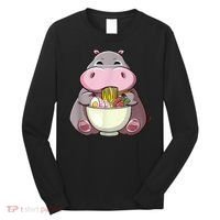 Kawaii Hippo Eats Ramen Daddy Mom Long Sleeve Shirt thumb 0