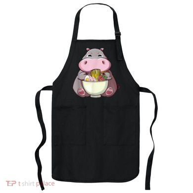 Kawaii Hippo Eats Ramen Daddy Mom Apron