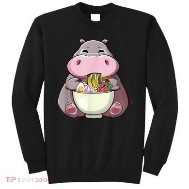 Kawaii Hippo Eats Ramen Daddy Mom Sweatshirt