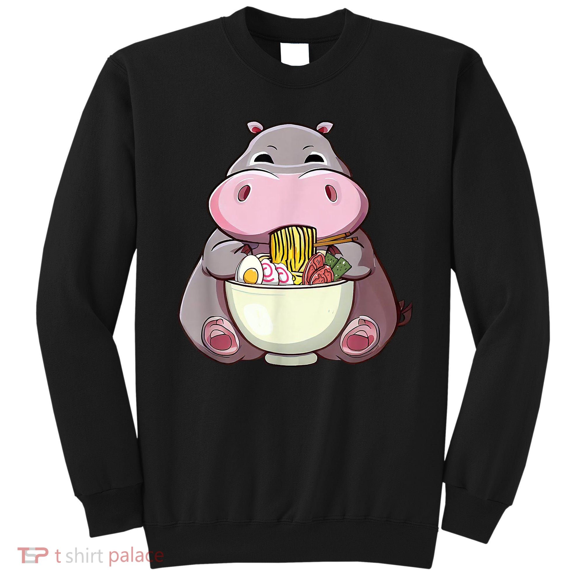 Kawaii Hippo Eats Ramen Daddy Mom Sweatshirt