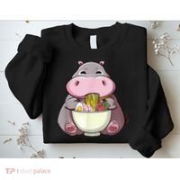 Kawaii Hippo Eats Ramen Daddy Mom Sweatshirt thumb 2