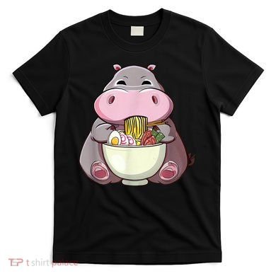 Kawaii Hippo Eats Ramen Daddy Mom T-Shirt