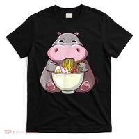 Kawaii Hippo Eats Ramen Daddy Mom T-Shirt thumb 0