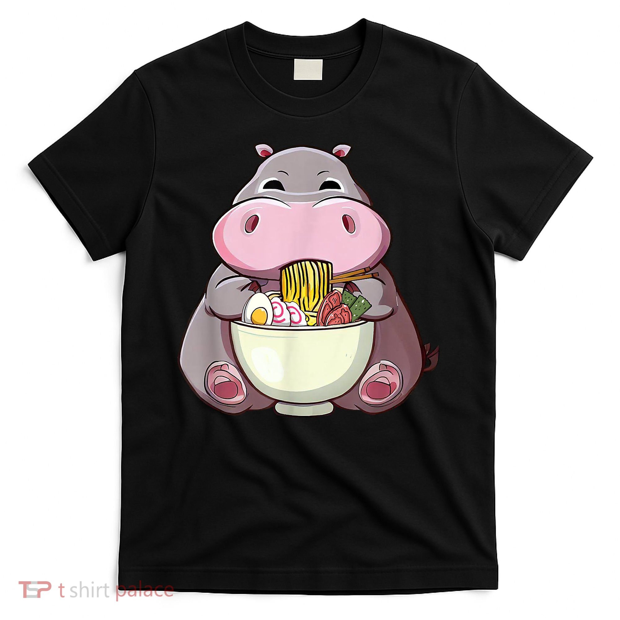 Kawaii Hippo Eats Ramen Daddy Mom T-Shirt