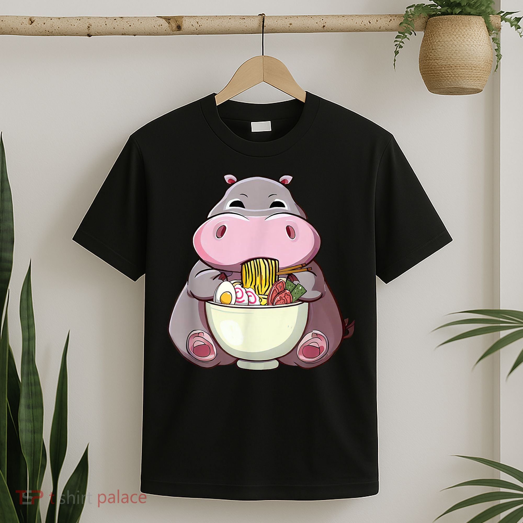 Kawaii Hippo Eats Ramen Daddy Mom T-Shirt