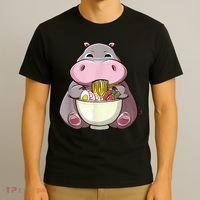 Kawaii Hippo Eats Ramen Daddy Mom T-Shirt thumb 3