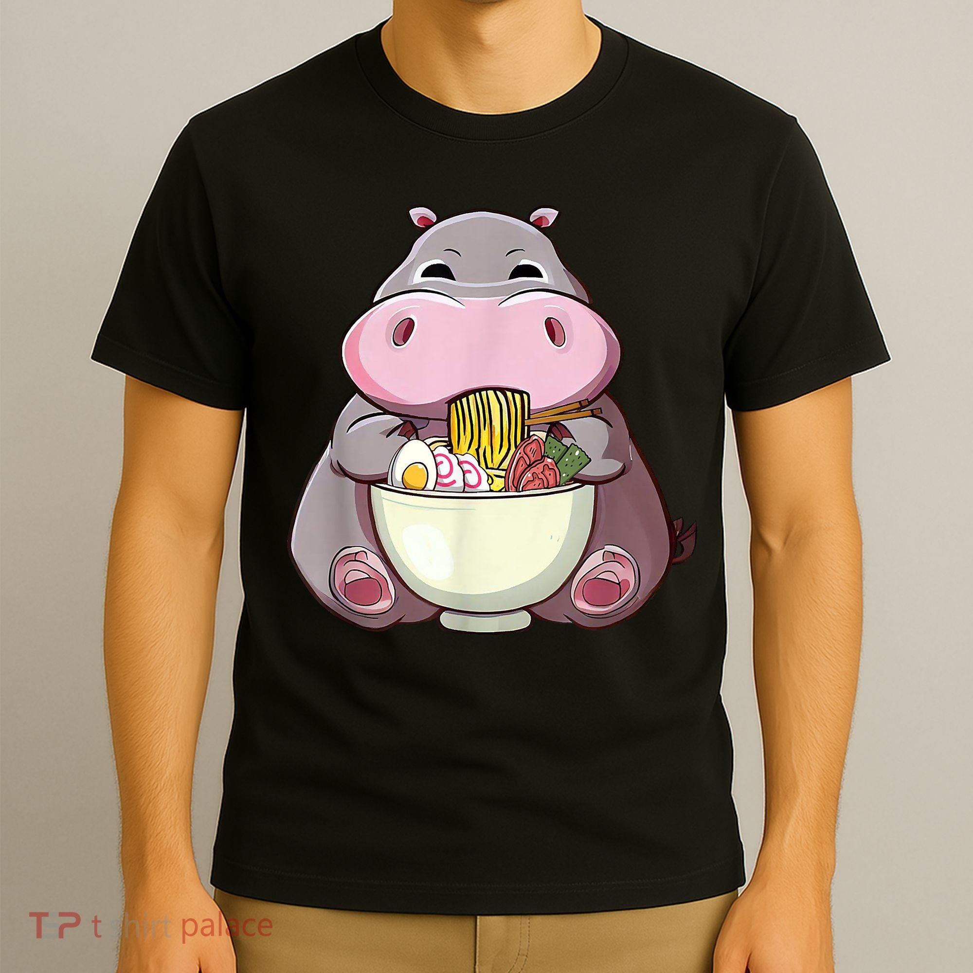 Kawaii Hippo Eats Ramen Daddy Mom T-Shirt