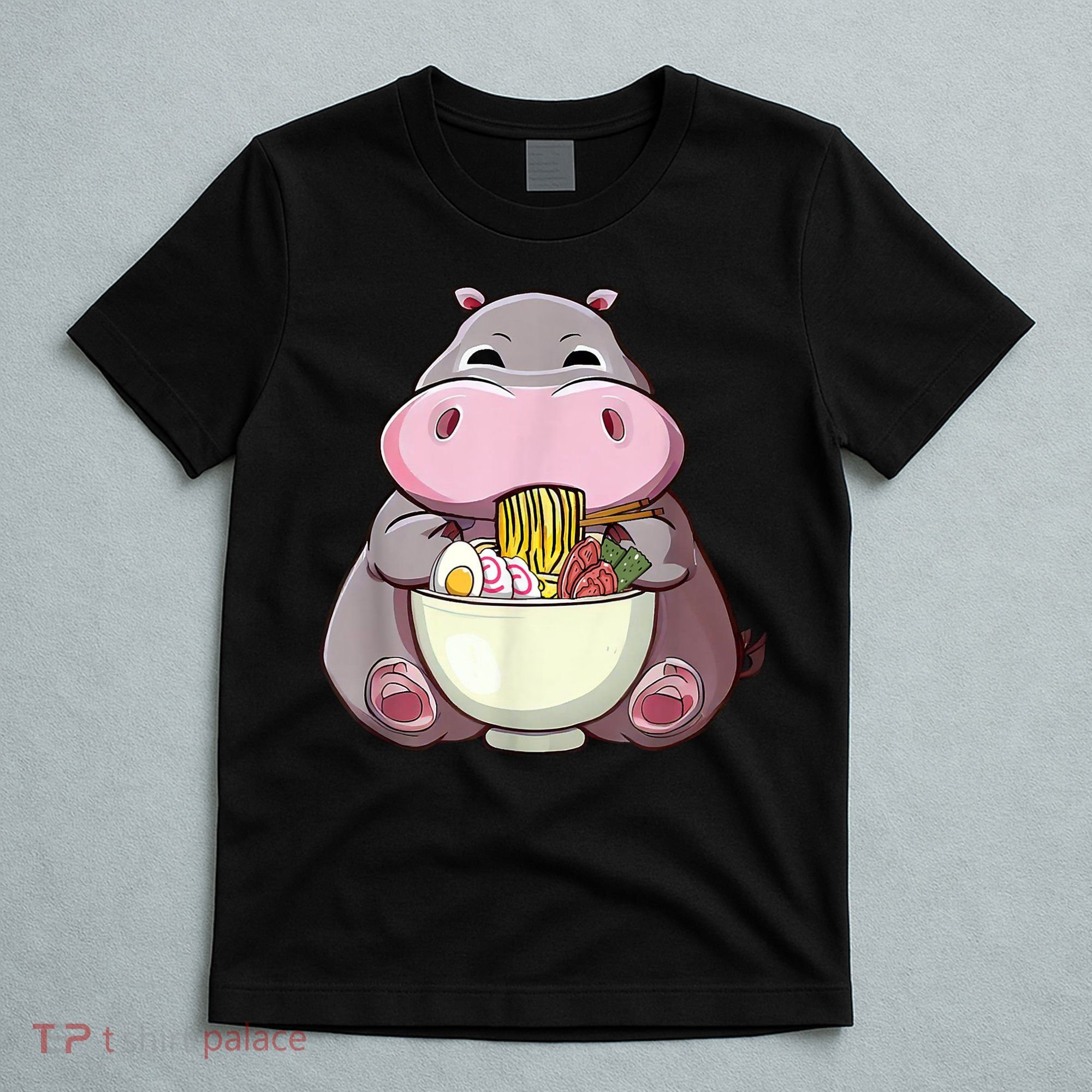 Kawaii Hippo Eats Ramen Daddy Mom T-Shirt