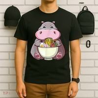 Kawaii Hippo Eats Ramen Daddy Mom T-Shirt thumb 6