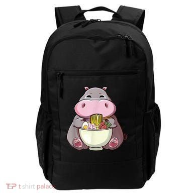 Kawaii Hippo Eats Ramen Daddy Mom Backpack