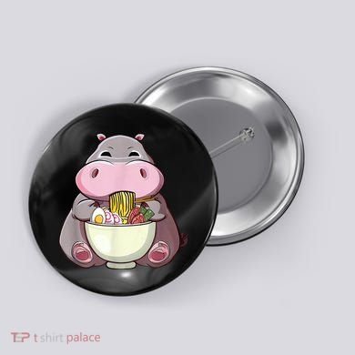 Kawaii Hippo Eats Ramen Daddy Mom Button
