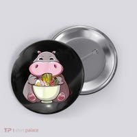 Kawaii Hippo Eats Ramen Daddy Mom Button thumb 0