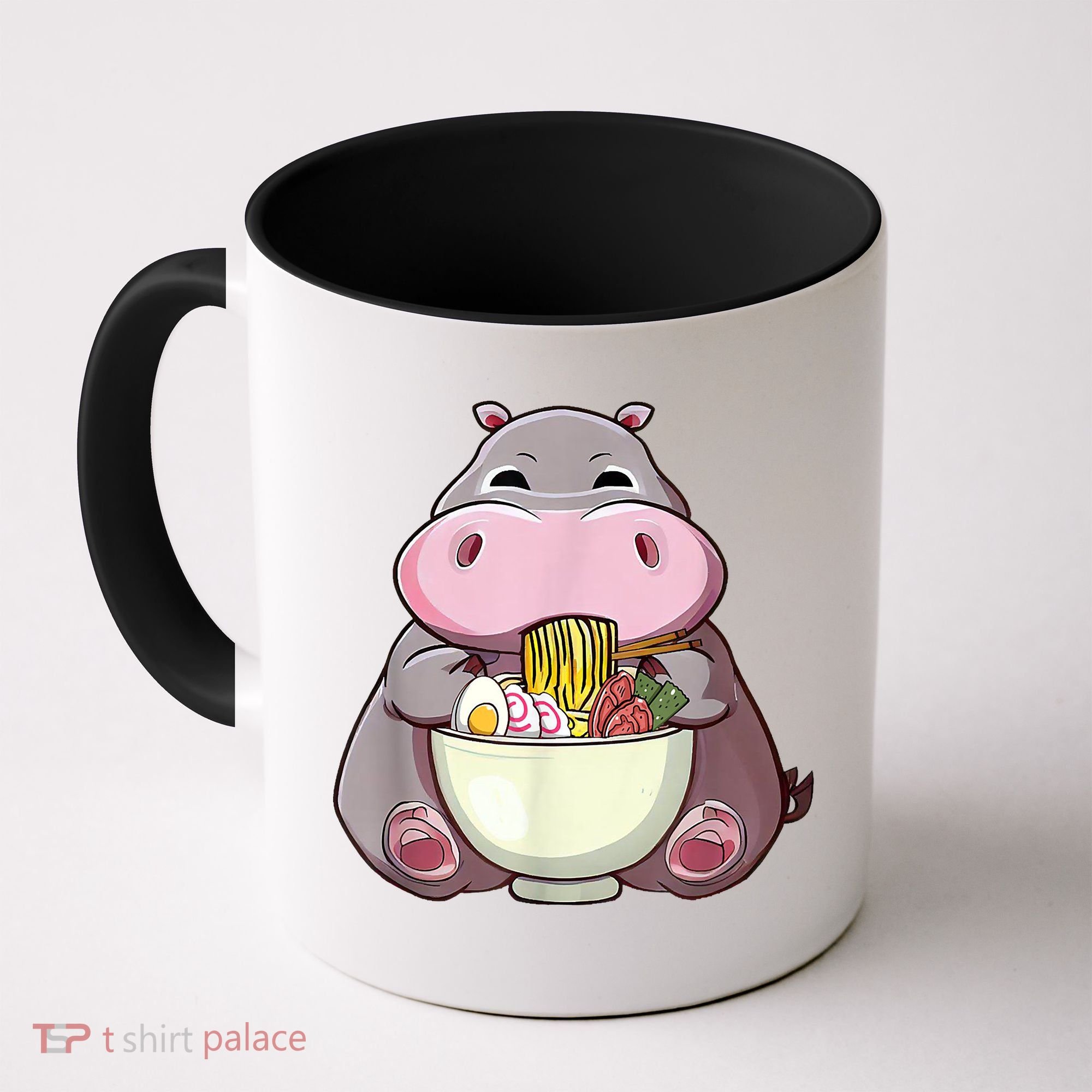 Kawaii Hippo Eats Ramen Daddy Mom Coffee Mug