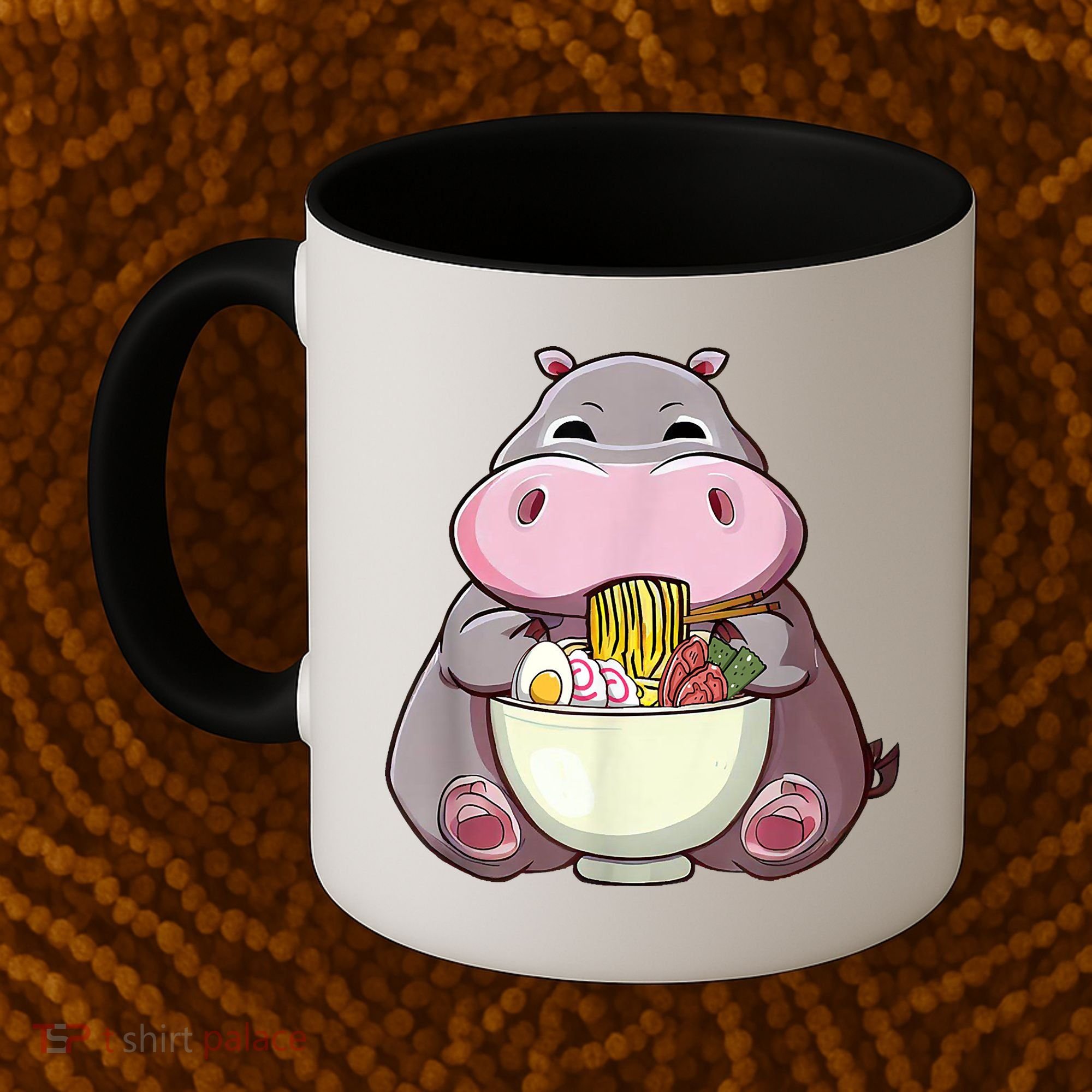 Kawaii Hippo Eats Ramen Daddy Mom Coffee Mug