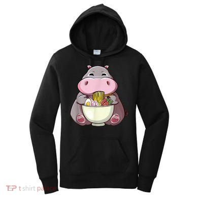 Kawaii Hippo Eats Ramen Daddy Mom Women's Hoodie