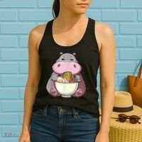 Kawaii Hippo Eats Ramen Daddy Mom Women's Tank Top thumb 2