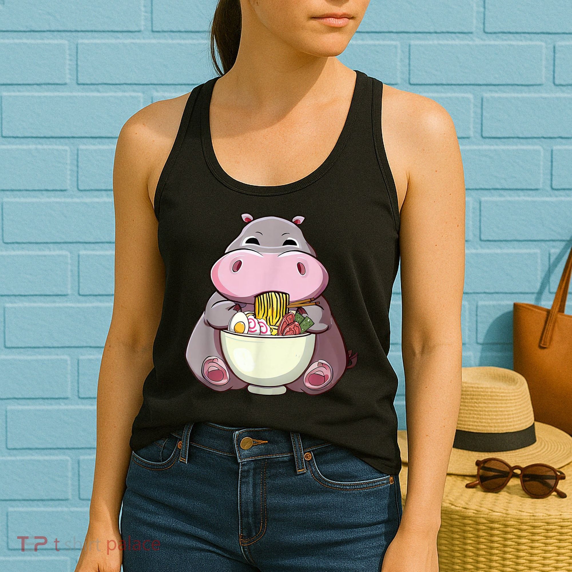 Kawaii Hippo Eats Ramen Daddy Mom Women's Tank Top