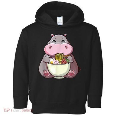 Kawaii Hippo Eats Ramen Daddy Mom Toddler Hoodie