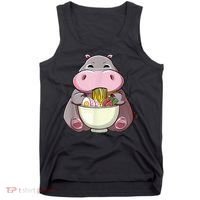 Kawaii Hippo Eats Ramen Daddy Mom Tank Top thumb 0