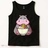 Kawaii Hippo Eats Ramen Daddy Mom Tank Top thumb 2