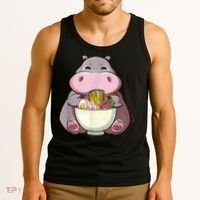 Kawaii Hippo Eats Ramen Daddy Mom Tank Top thumb 3