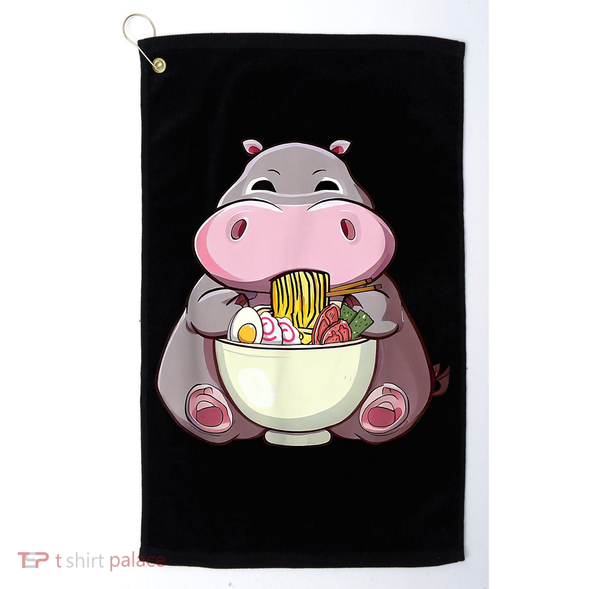 Kawaii Hippo Eats Ramen Daddy Mom Golf Towel
