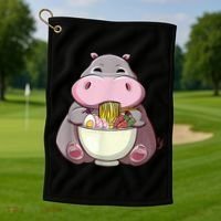 Kawaii Hippo Eats Ramen Daddy Mom Golf Towel thumb 1