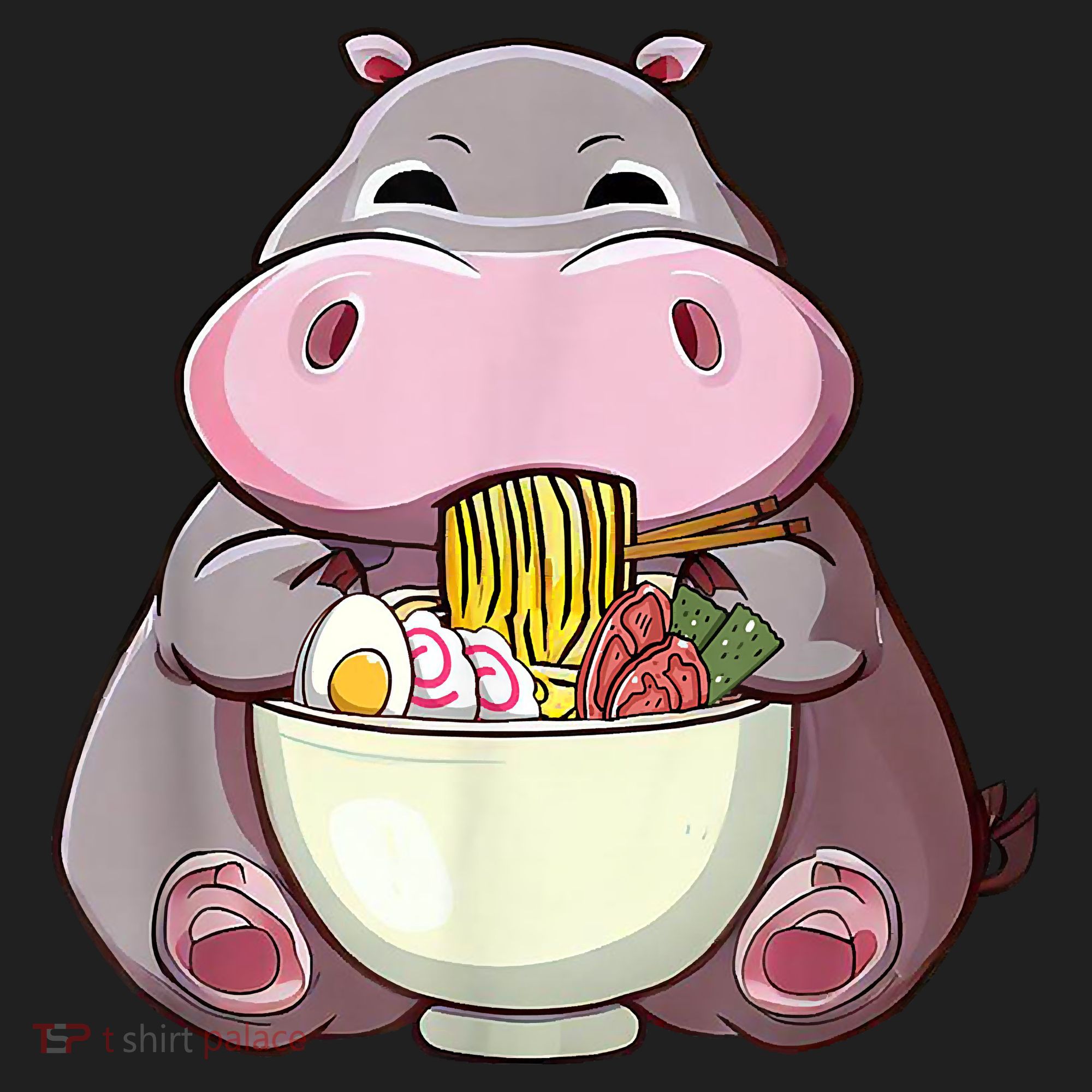 Kawaii Hippo Eats Ramen Daddy Mom Golf Towel