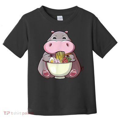 Kawaii Hippo Eats Ramen Daddy Mom Toddler T-Shirt