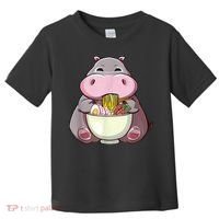 Kawaii Hippo Eats Ramen Daddy Mom Toddler T-Shirt thumb 0