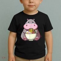 Kawaii Hippo Eats Ramen Daddy Mom Toddler T-Shirt thumb 2