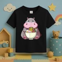 Kawaii Hippo Eats Ramen Daddy Mom Toddler T-Shirt thumb 3