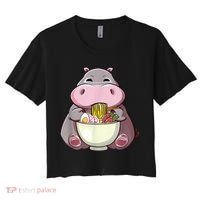 Kawaii Hippo Eats Ramen Daddy Mom Women's Crop Top Tee thumb 0