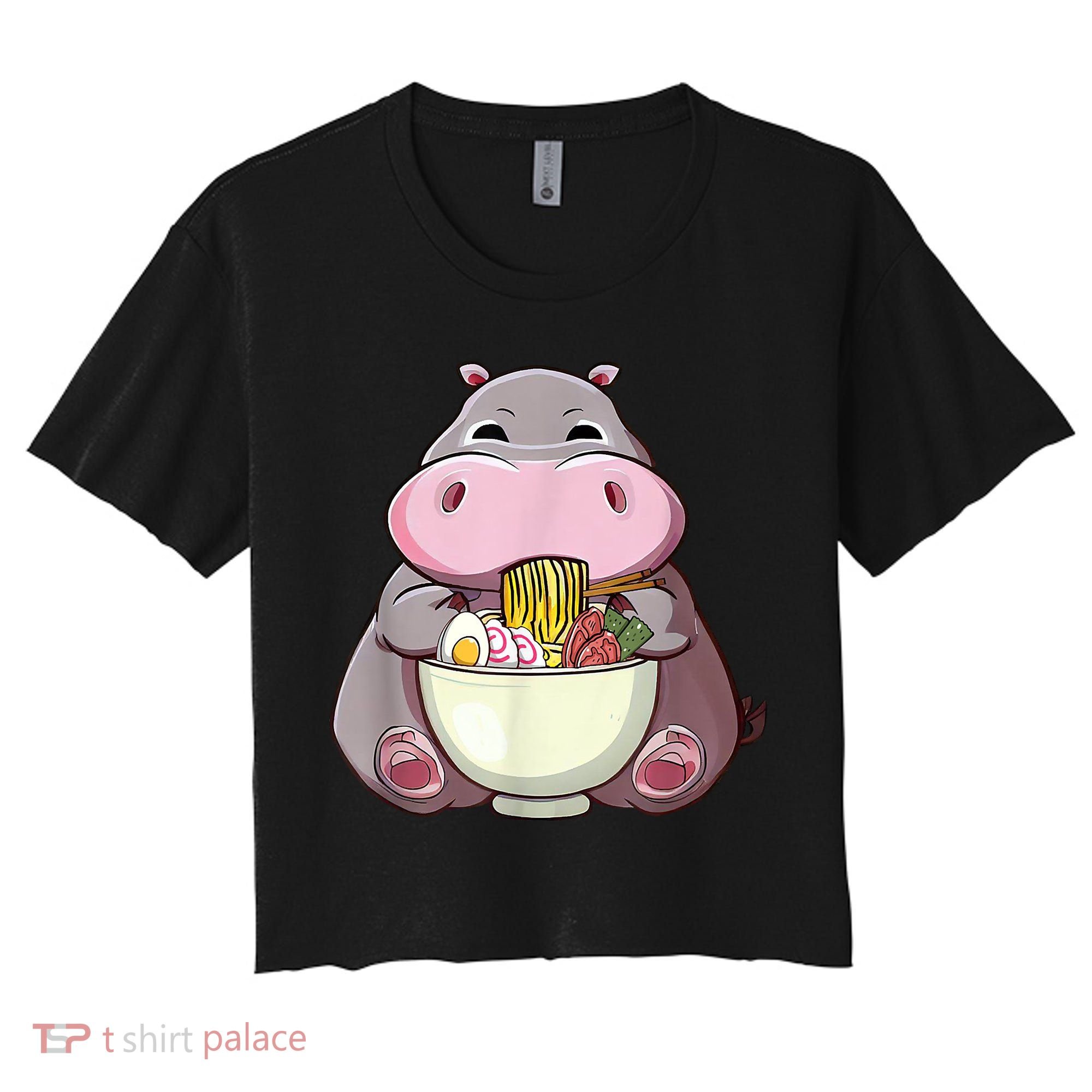 Kawaii Hippo Eats Ramen Daddy Mom Women's Crop Top Tee
