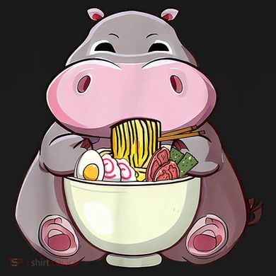Kawaii Hippo Eats Ramen Daddy Mom Women's Crop Top Tee