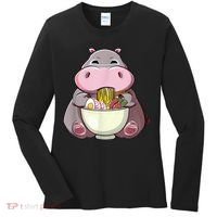 Kawaii Hippo Eats Ramen Daddy Mom Women's Long Sleeve Shirt thumb 0