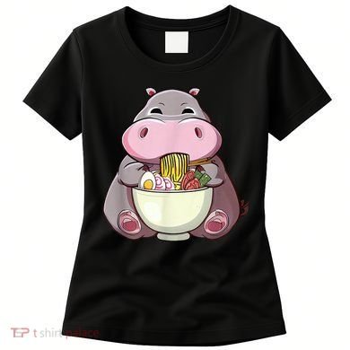 Kawaii Hippo Eats Ramen Daddy Mom Women's T-Shirt