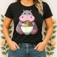 Kawaii Hippo Eats Ramen Daddy Mom Women's T-Shirt thumb 2