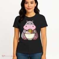 Kawaii Hippo Eats Ramen Daddy Mom Women's T-Shirt thumb 4