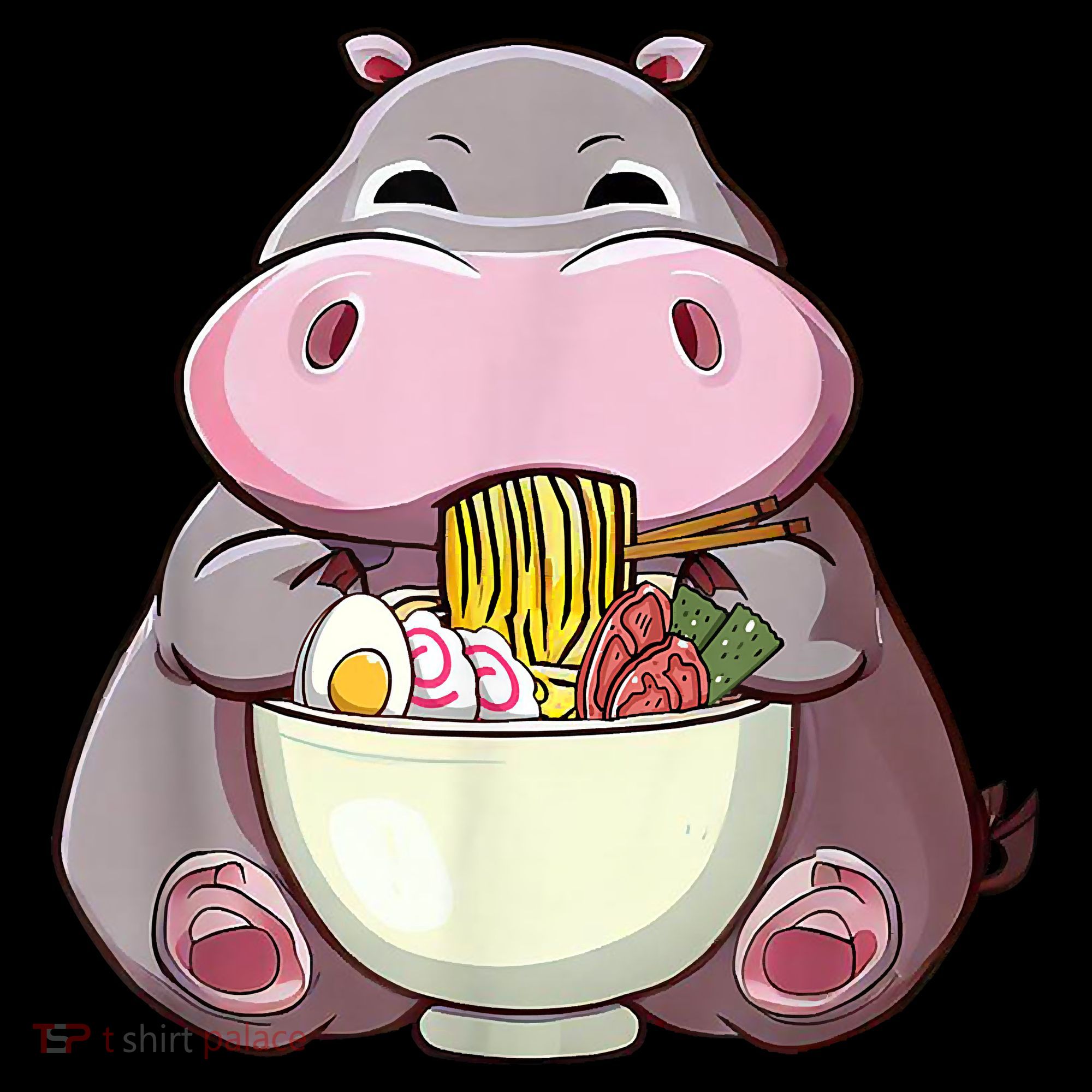 Kawaii Hippo Eats Ramen Daddy Mom Women's T-Shirt