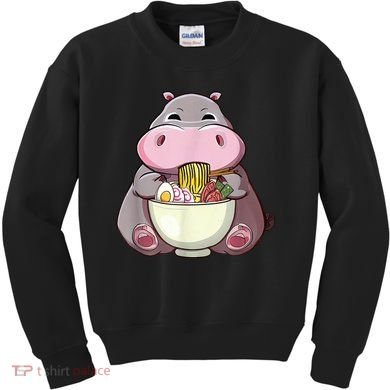 Kawaii Hippo Eats Ramen Daddy Mom Kids Sweatshirt