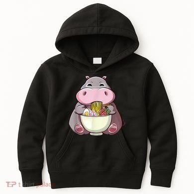 Kawaii Hippo Eats Ramen Daddy Mom Kids Hoodie