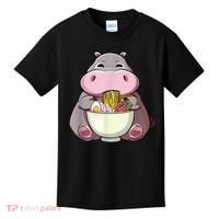 Kawaii Hippo Eats Ramen Daddy Mom Kids T-Shirt thumb 0