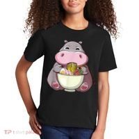 Kawaii Hippo Eats Ramen Daddy Mom Kids T-Shirt thumb 2